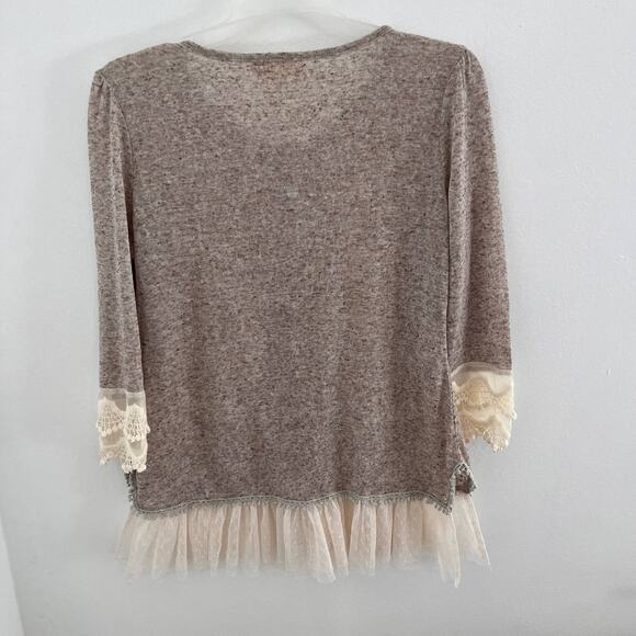 Areve Cardigan Womens Medium Beige Fairycore Cottagecore Sweater Romantic Linen - Picture 6 of 10